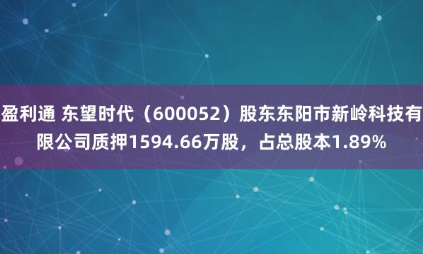 盈利通 东望时代（600052）股东东阳市新岭科技有限公司质押1594.66万股，占总股本1.89%