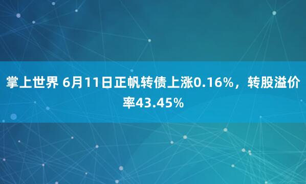 掌上世界 6月11日正帆转债上涨0.16%，转股溢价率43.45%